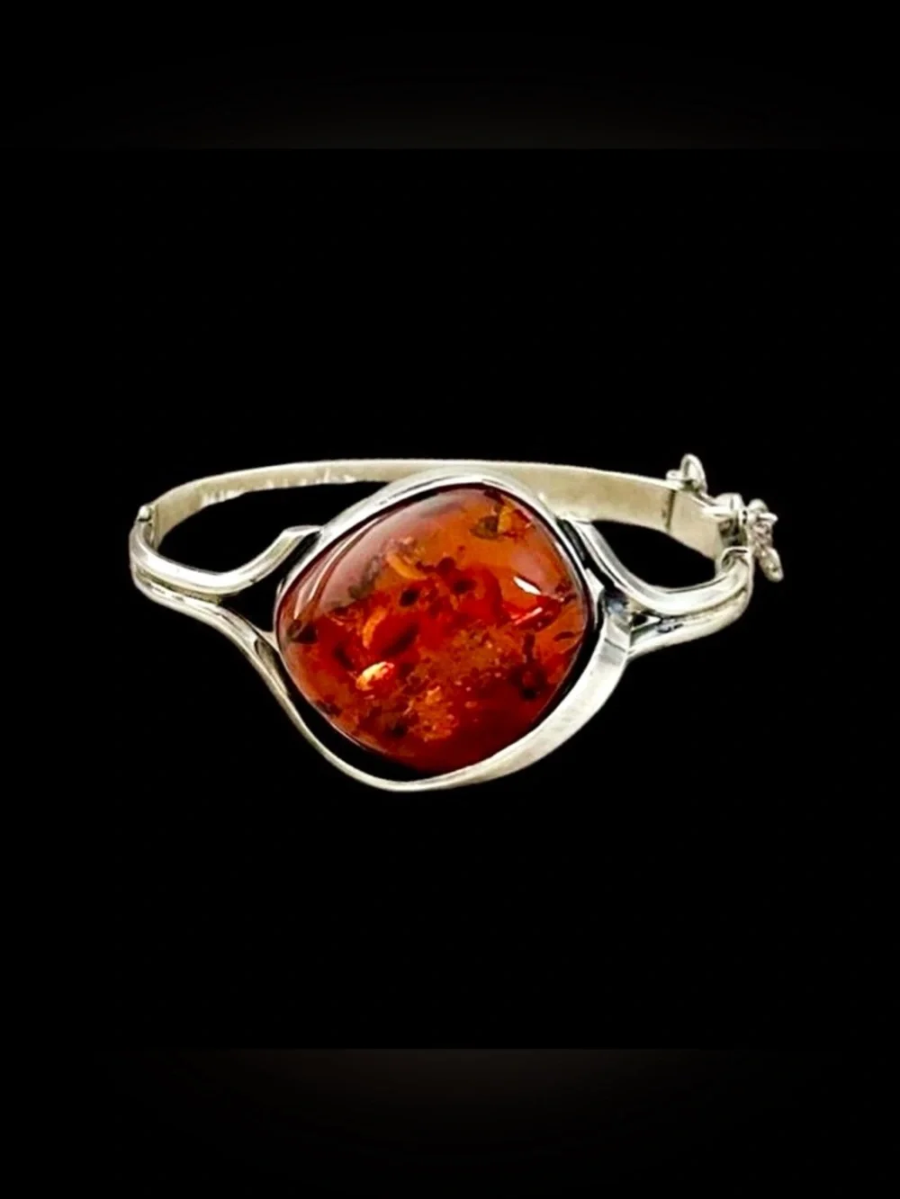 Oversized Baltic Amber & Sterling Silver Modernist Cuff Bracelet (Vtg) - Picture 2 of 15